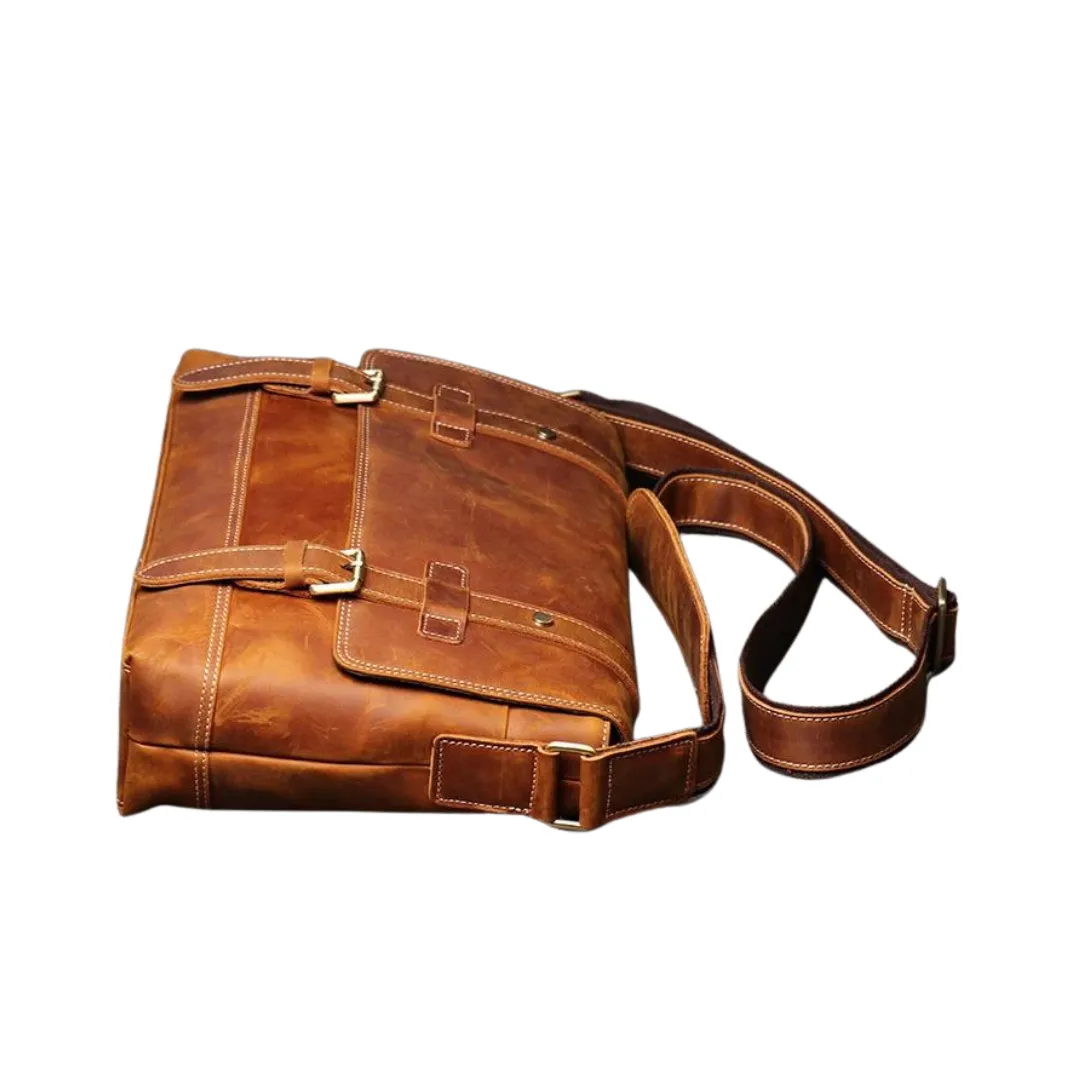 Handmade Vegetable Leather Mens Messenger Bag, Shoulder Bag