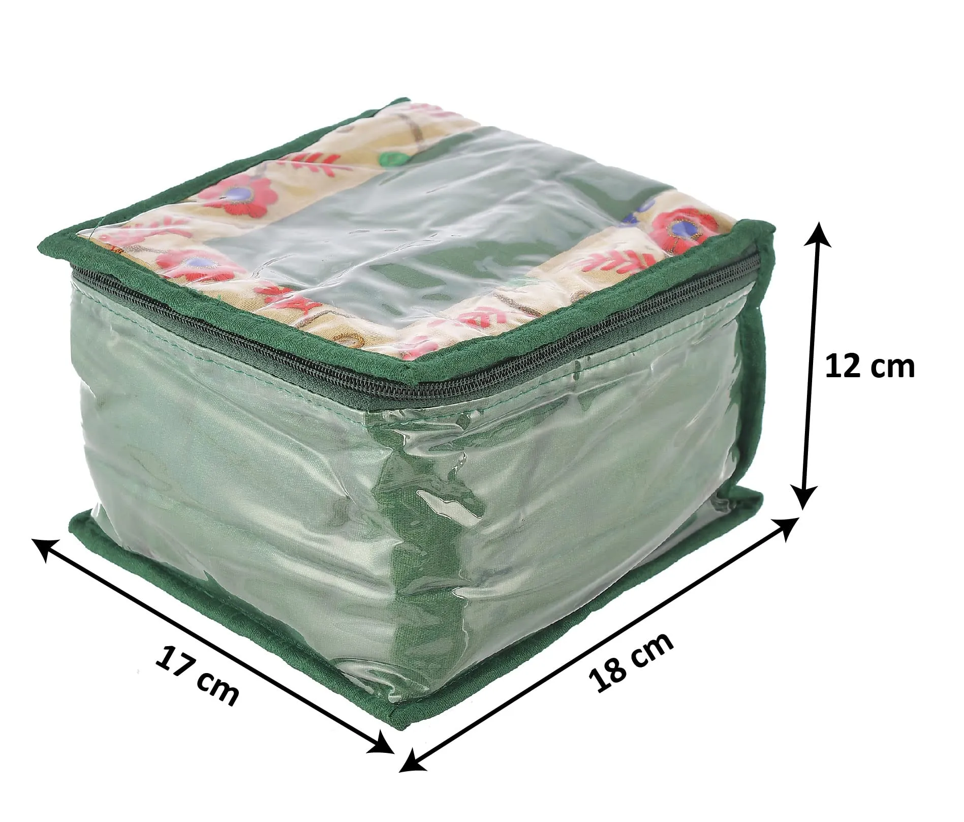 Heart Home Flower Design Laminated PVC Multipurpose Jewellery Organizer With 10 Tranasparent Pouches (Green)-HS43HEARTH25841