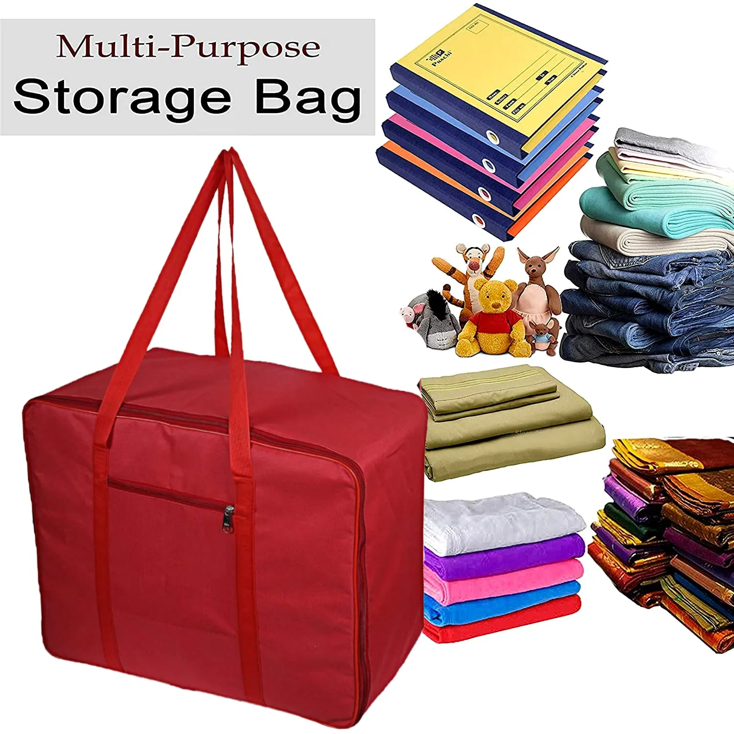 Heart Home Large Moisture Proof Wardrobe Organizer Storage Bag For Clothes With Zipper Closure and Handle (Red)-HS43HEARTH26677