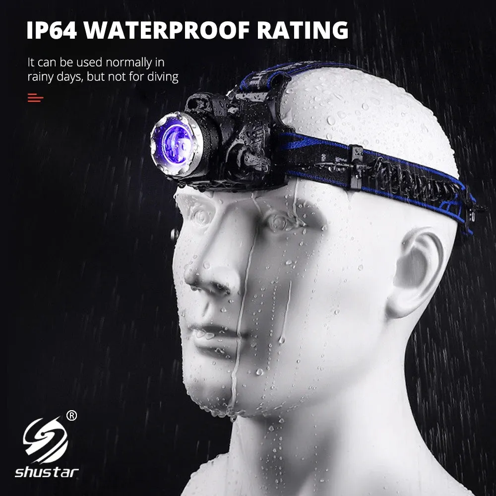 High power LED Headlamp Fishing Headlight 3 Modes Zoomable Waterproof Super bright camping light Powered by 2x18650 batteries