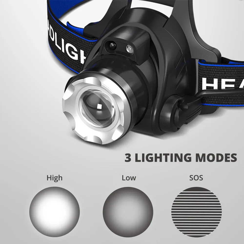 High power LED Headlamp Fishing Headlight 3 Modes Zoomable Waterproof Super bright camping light Powered by 2x18650 batteries