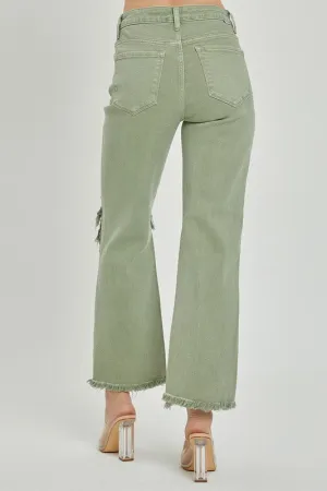 High Rise Knee Distressed Straight Pants