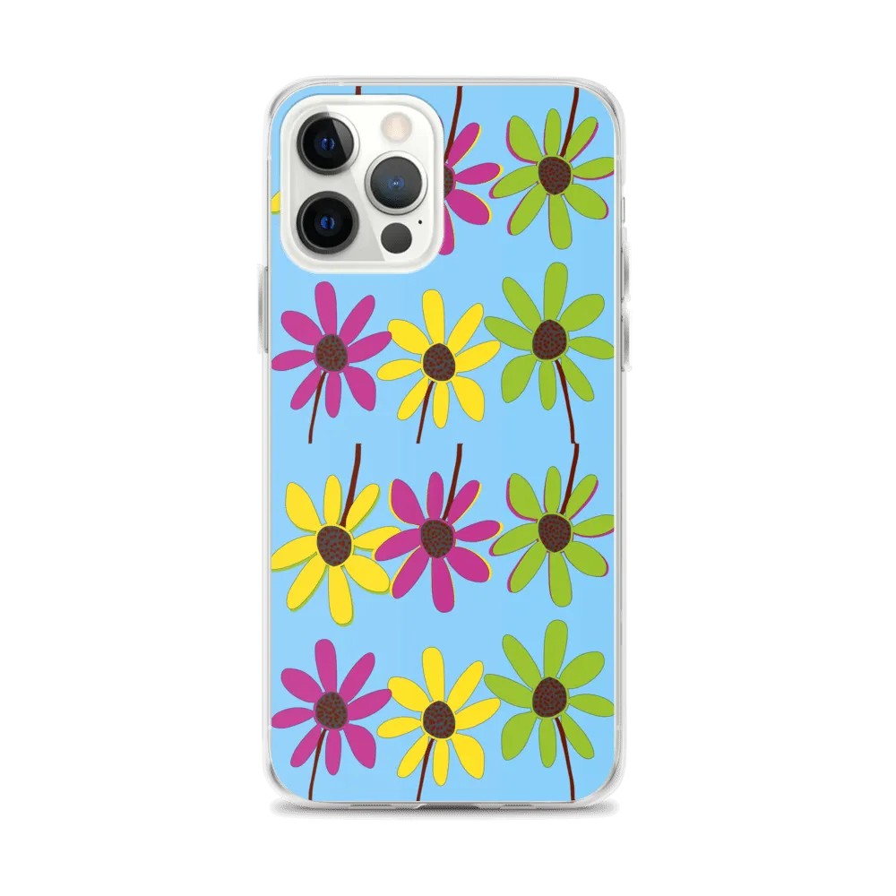 iPhone Colourful Hand Drawn Flower Petals Sky Blue Case