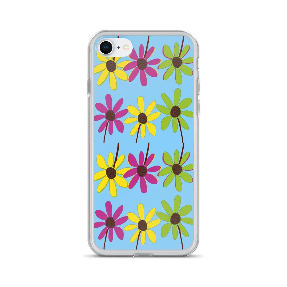 iPhone Colourful Hand Drawn Flower Petals Sky Blue Case