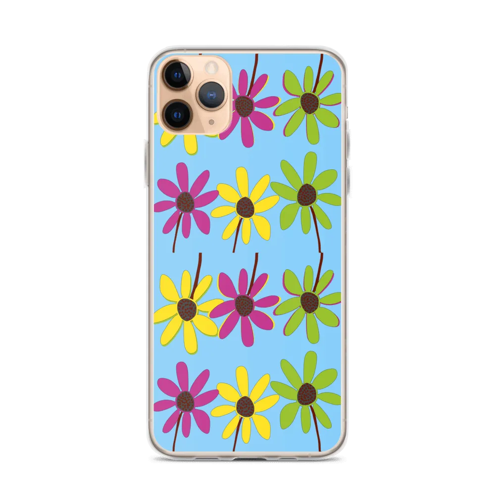 iPhone Colourful Hand Drawn Flower Petals Sky Blue Case