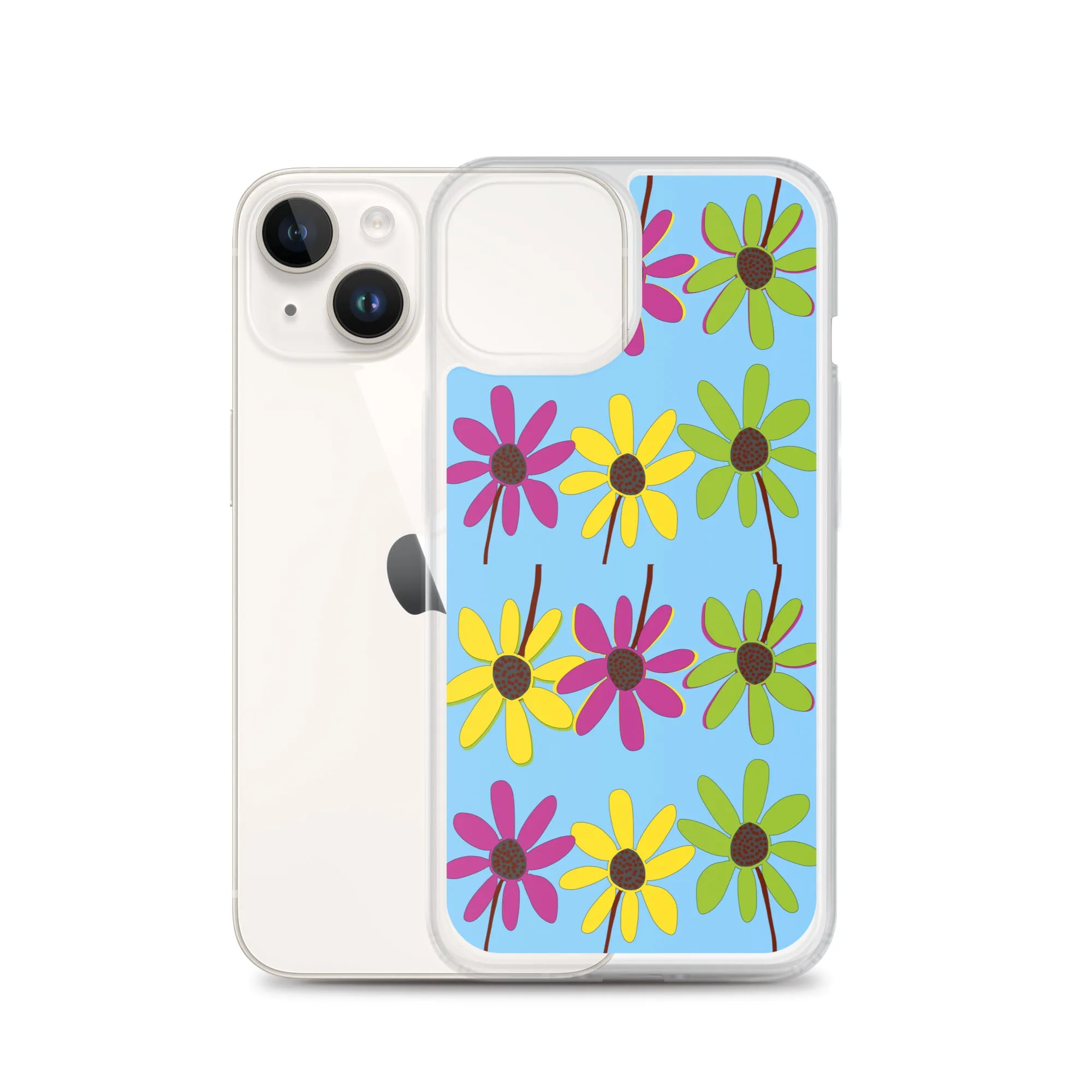 iPhone Colourful Hand Drawn Flower Petals Sky Blue Case