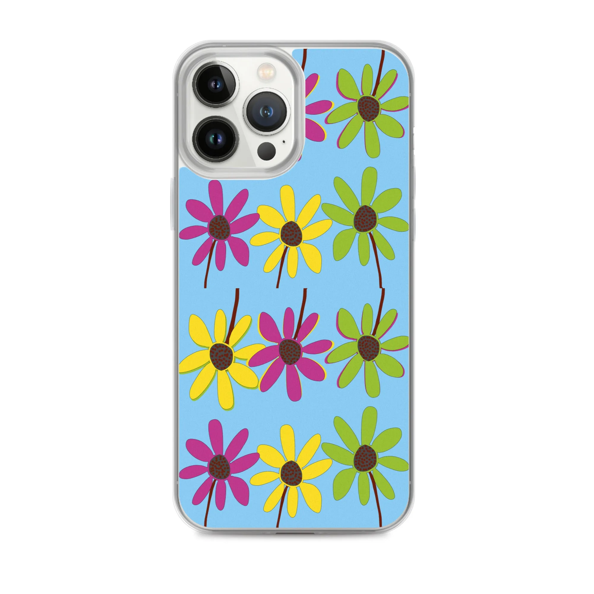 iPhone Colourful Hand Drawn Flower Petals Sky Blue Case