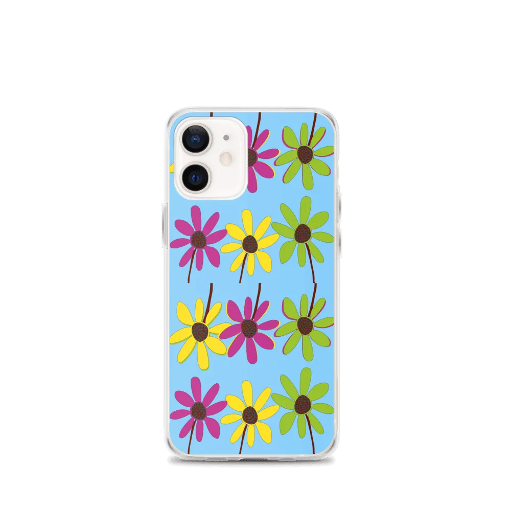 iPhone Colourful Hand Drawn Flower Petals Sky Blue Case