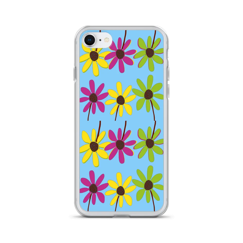 iPhone Colourful Hand Drawn Flower Petals Sky Blue Case