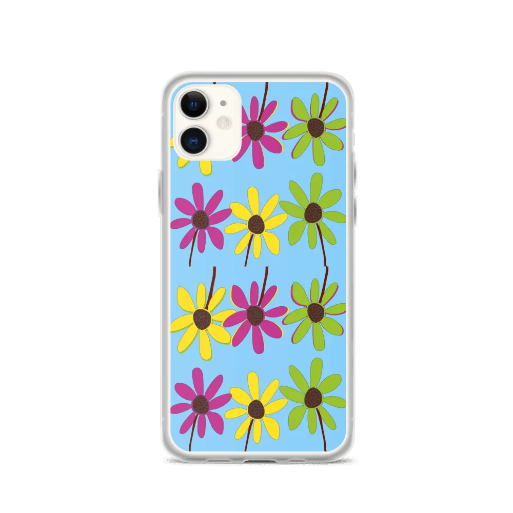 iPhone Colourful Hand Drawn Flower Petals Sky Blue Case