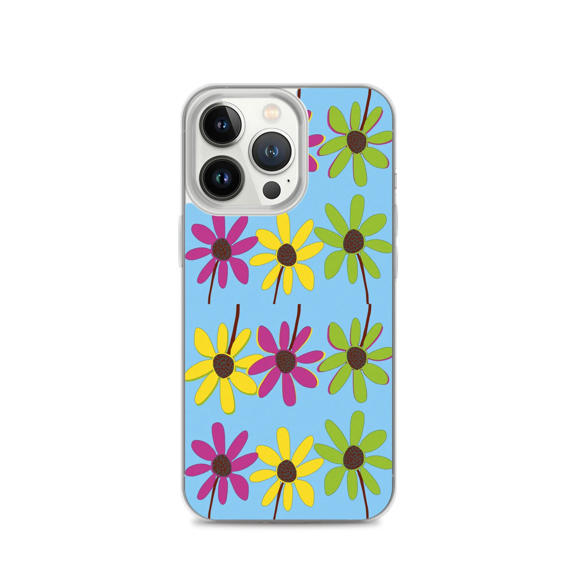 iPhone Colourful Hand Drawn Flower Petals Sky Blue Case