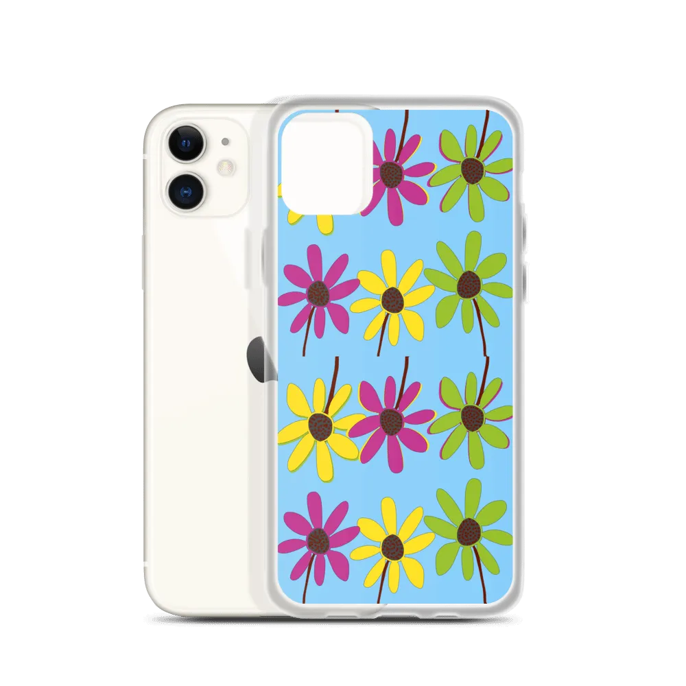 iPhone Colourful Hand Drawn Flower Petals Sky Blue Case