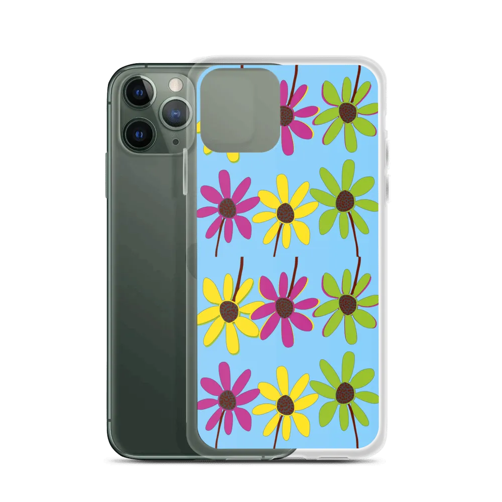 iPhone Colourful Hand Drawn Flower Petals Sky Blue Case