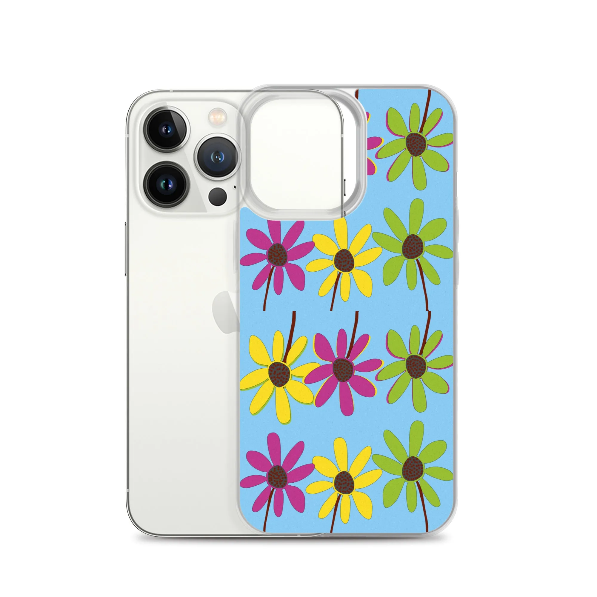 iPhone Colourful Hand Drawn Flower Petals Sky Blue Case