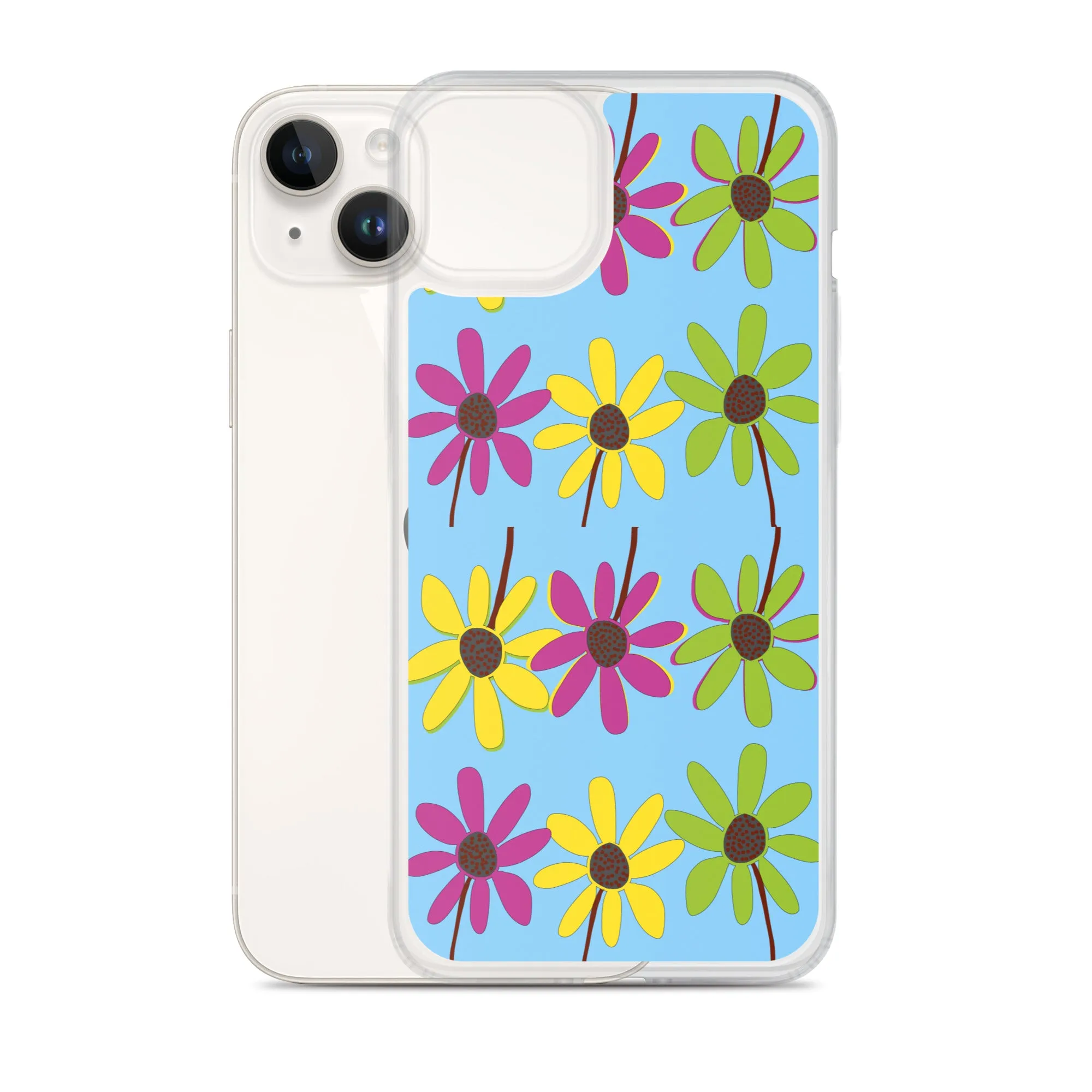 iPhone Colourful Hand Drawn Flower Petals Sky Blue Case