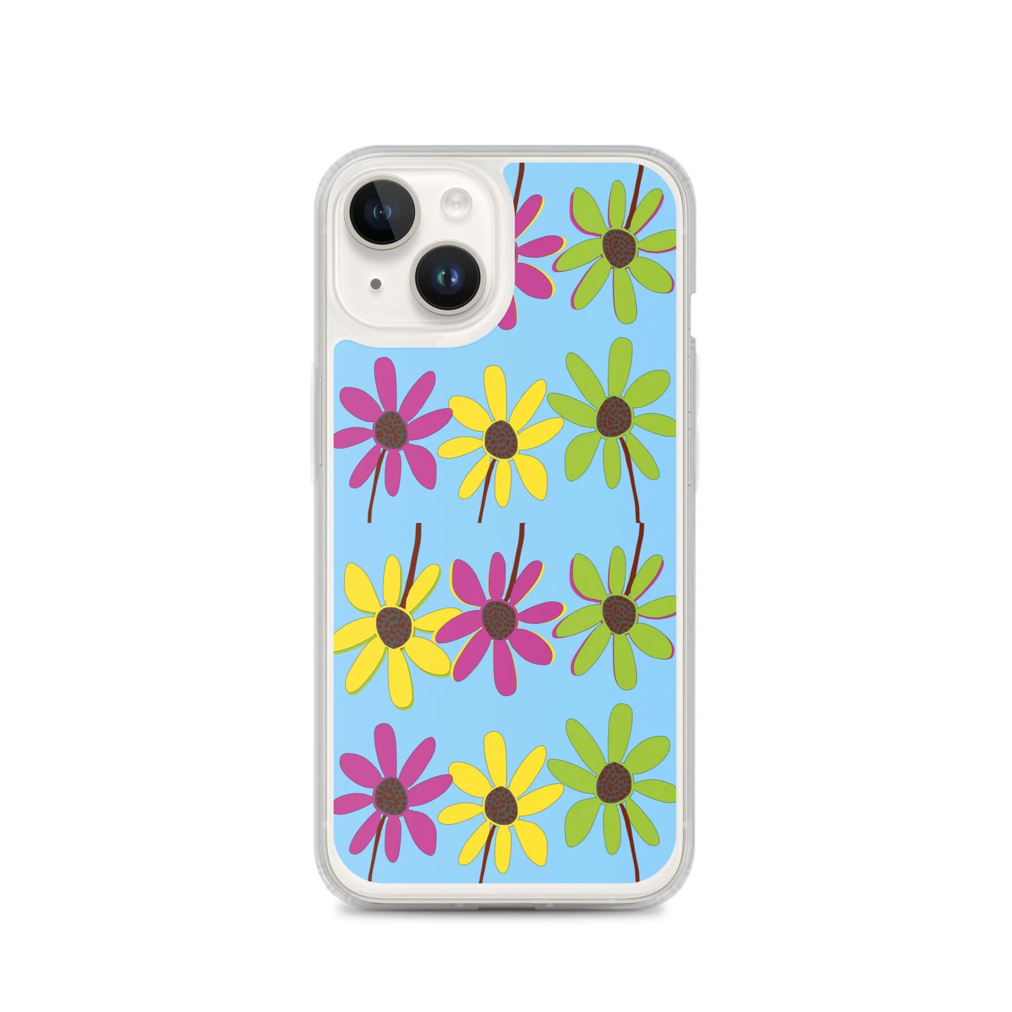 iPhone Colourful Hand Drawn Flower Petals Sky Blue Case