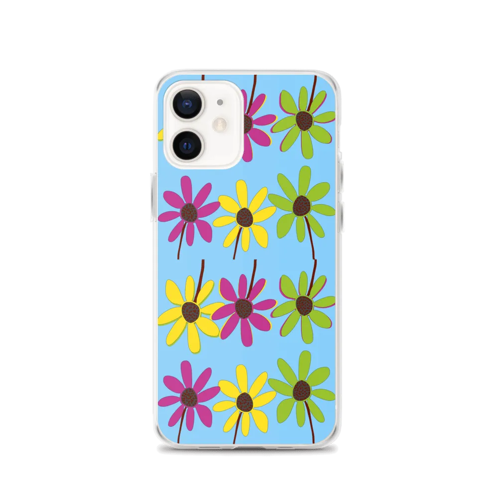 iPhone Colourful Hand Drawn Flower Petals Sky Blue Case