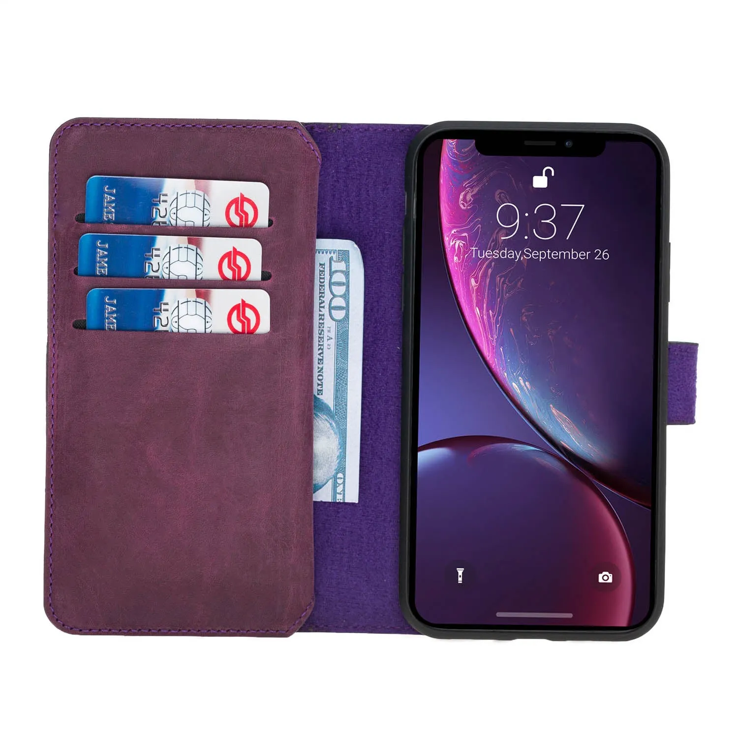 iPhone XR Dual Fold Magnetic Detachable Leather Wallet Case