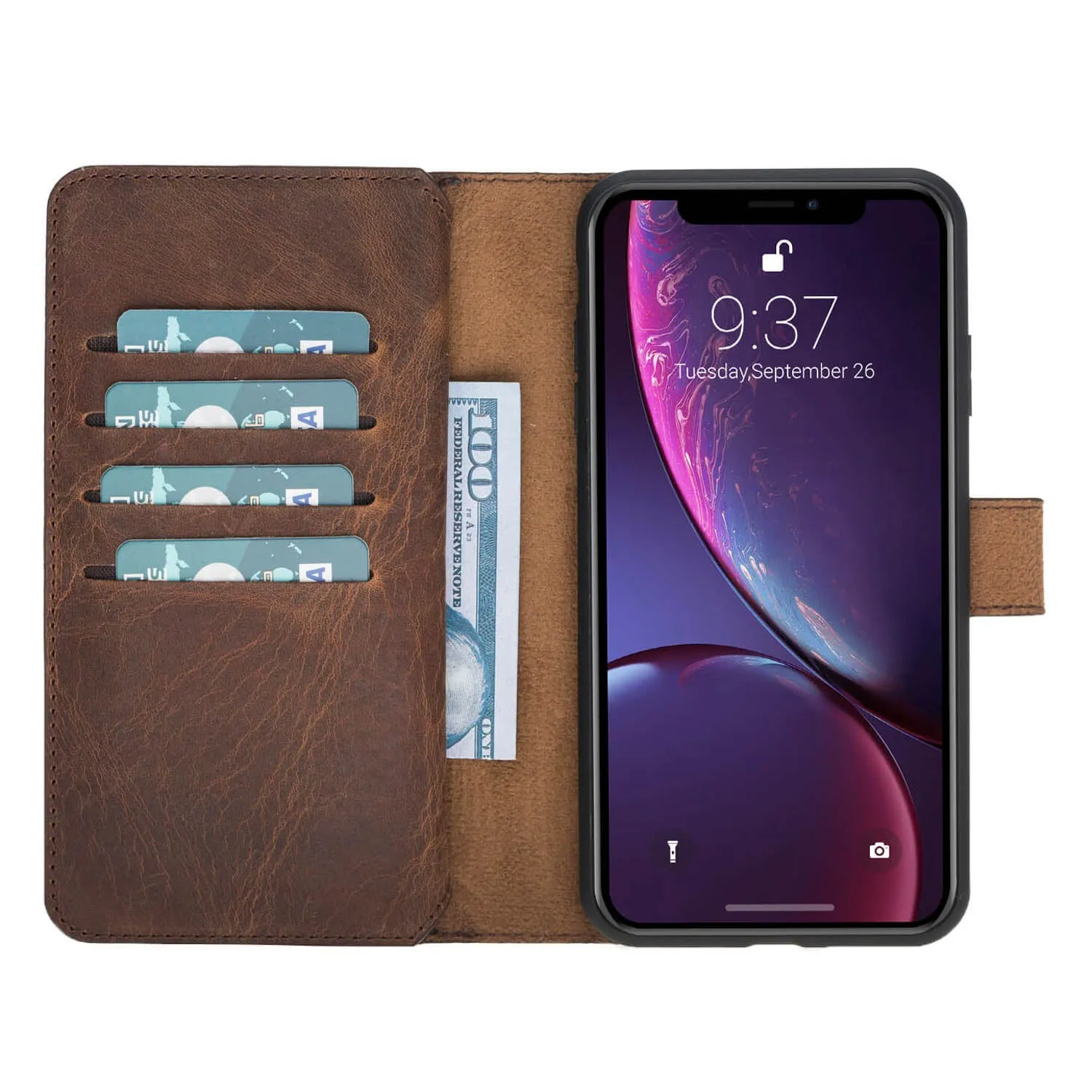 iPhone XR Dual Fold Magnetic Detachable Leather Wallet Case