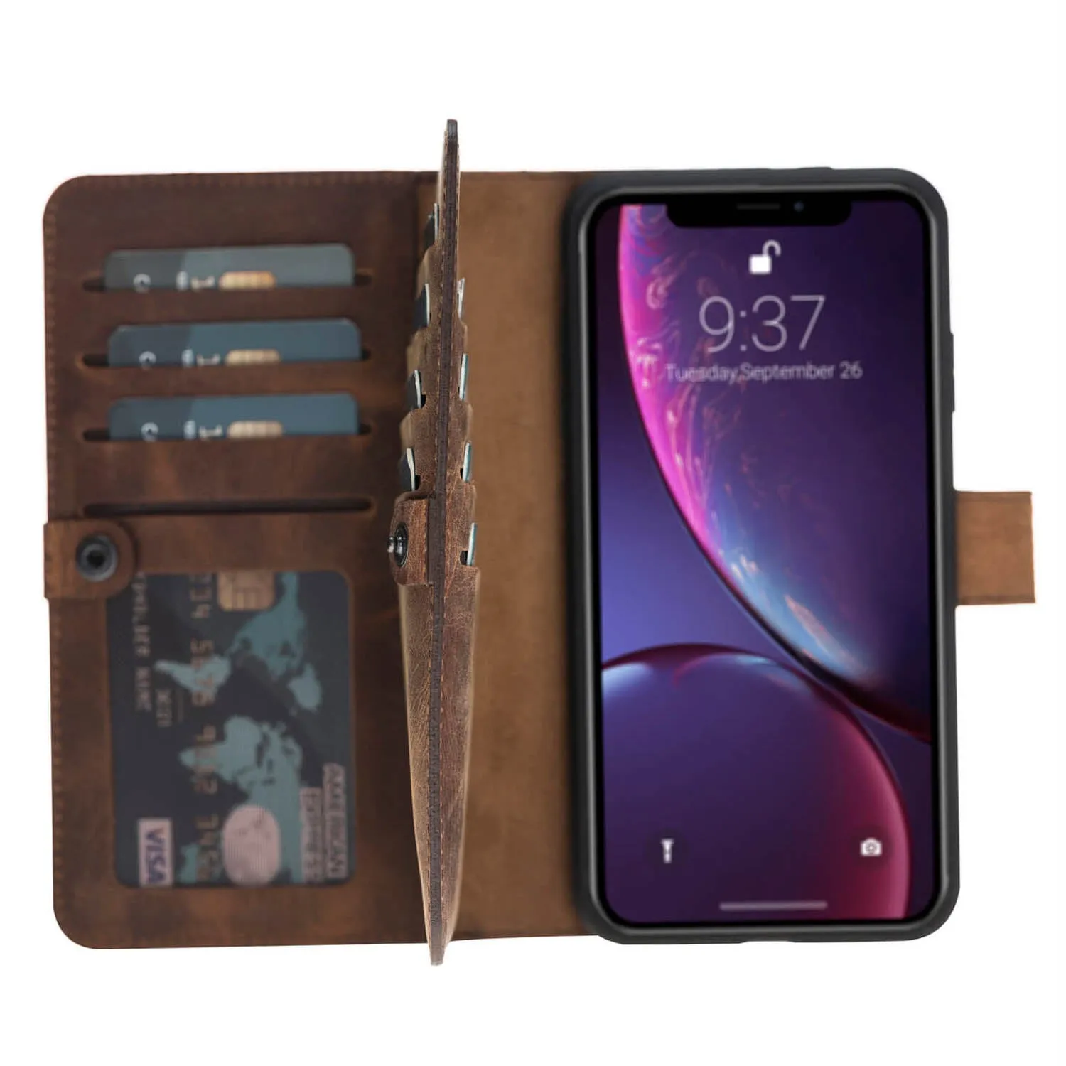 iPhone XR Dual Fold Magnetic Detachable Leather Wallet Case