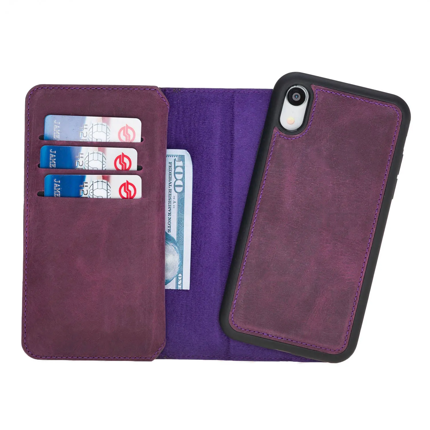 iPhone XR Dual Fold Magnetic Detachable Leather Wallet Case