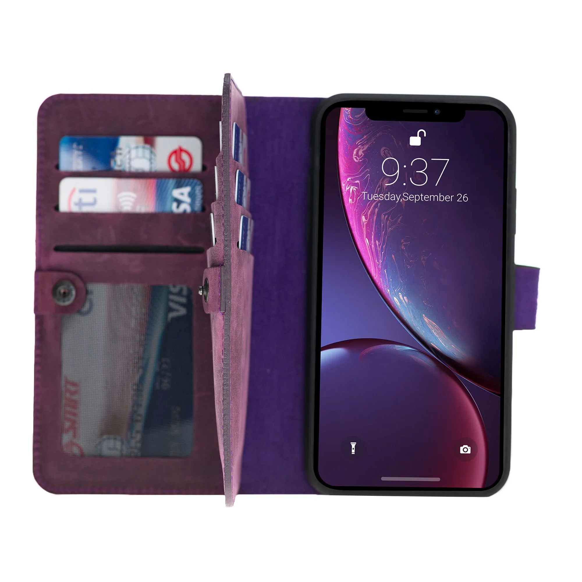 iPhone XR Dual Fold Magnetic Detachable Leather Wallet Case