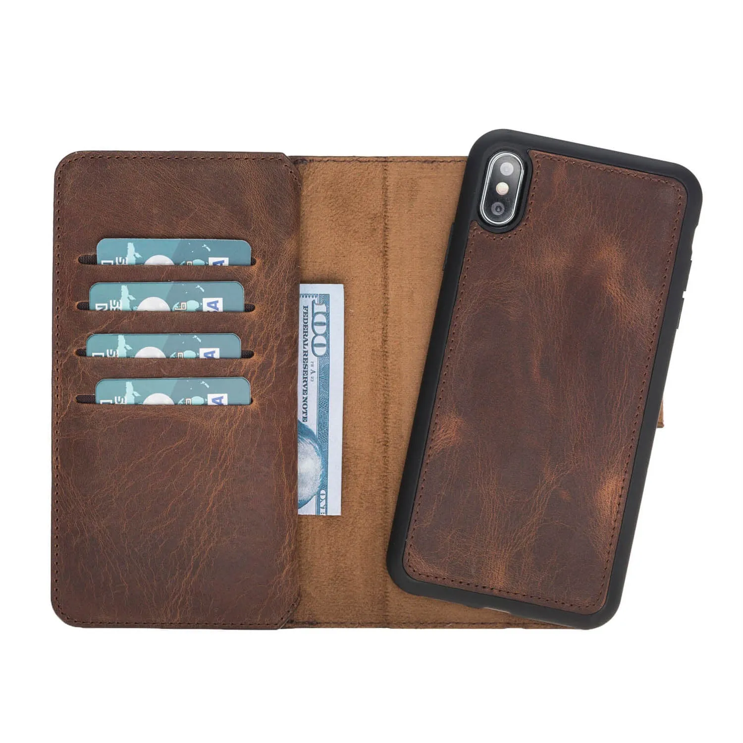 iPhone XR Dual Fold Magnetic Detachable Leather Wallet Case