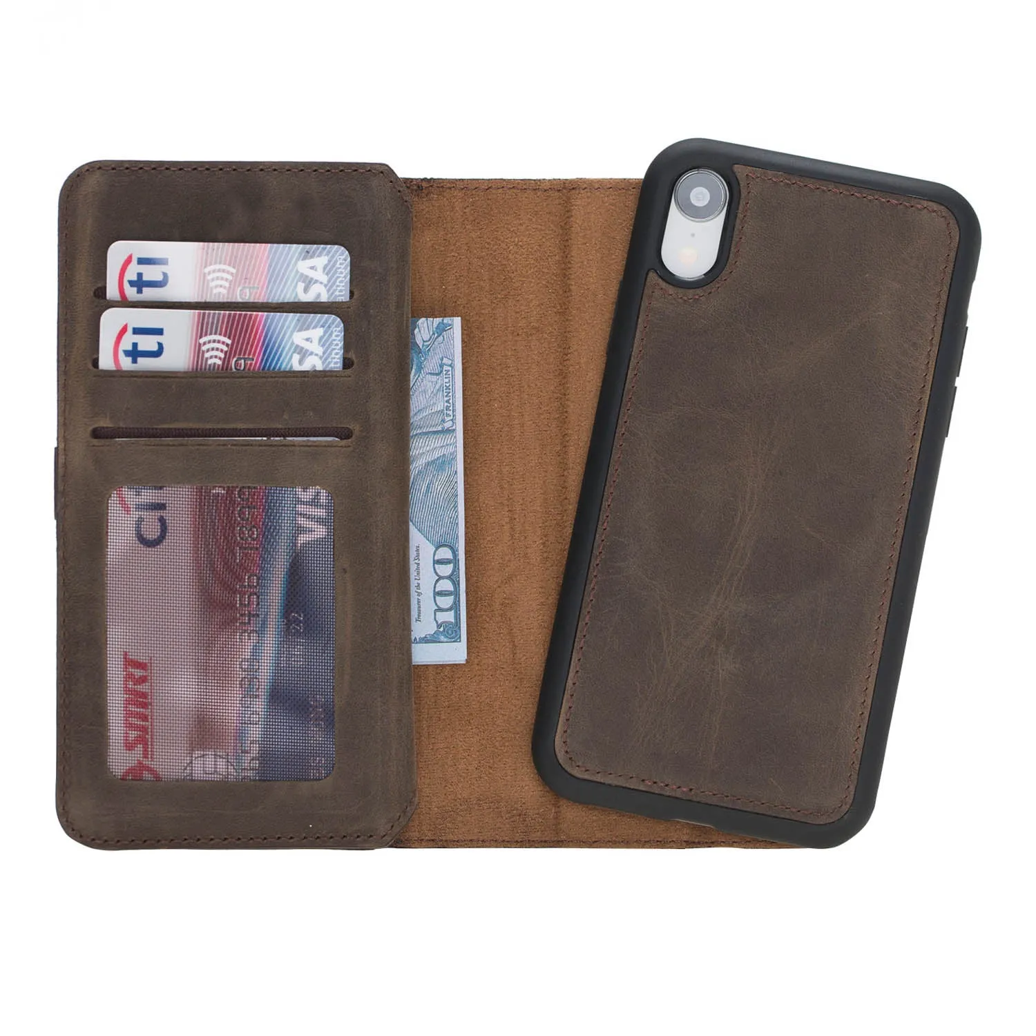 iPhone XR Dual Fold Magnetic Detachable Leather Wallet Case