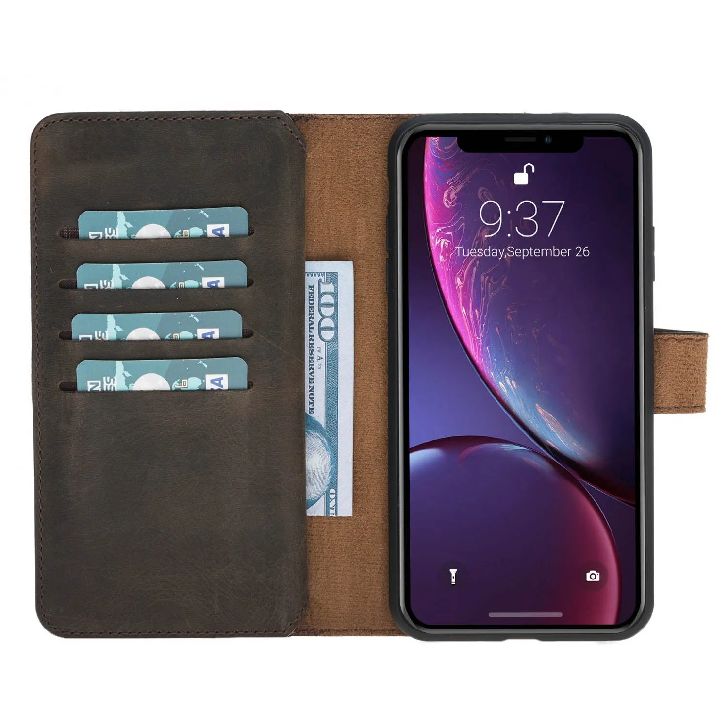 iPhone XR Dual Fold Magnetic Detachable Leather Wallet Case