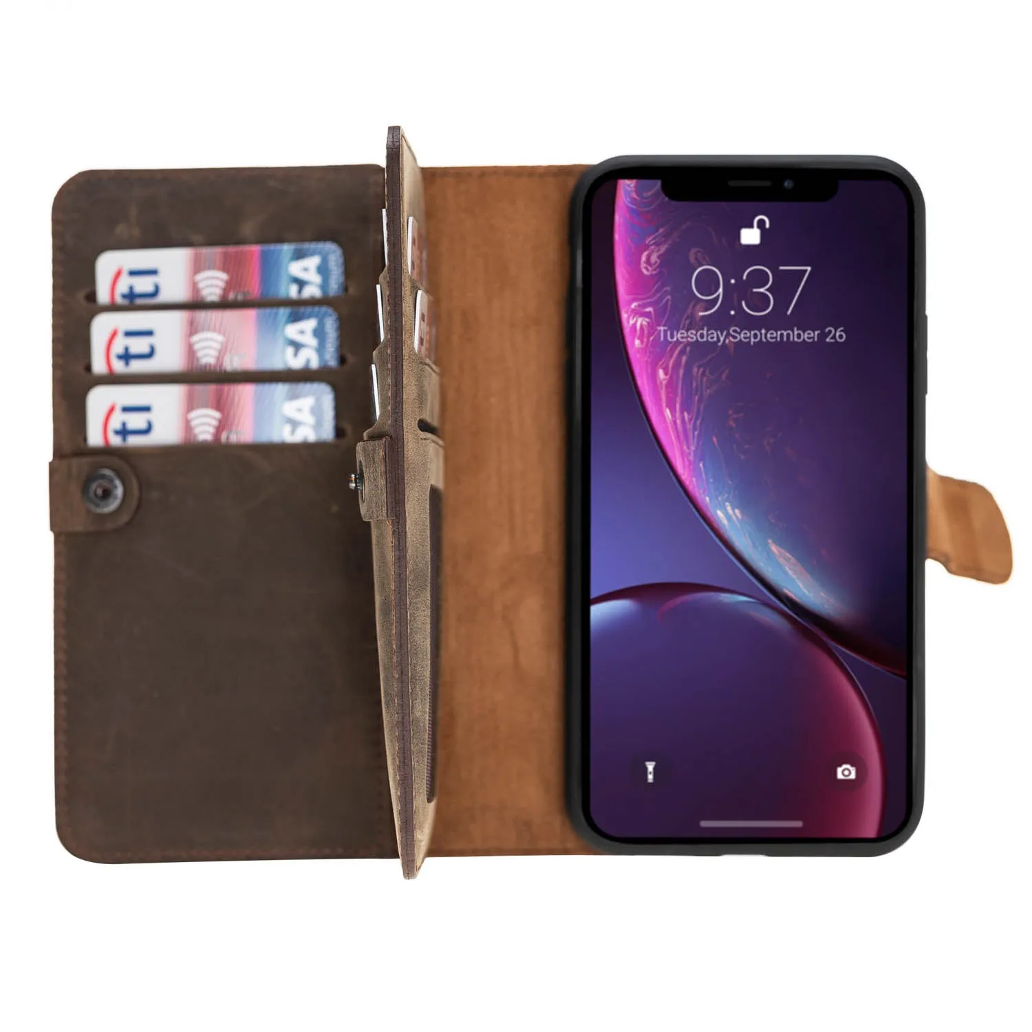 iPhone XR Dual Fold Magnetic Detachable Leather Wallet Case