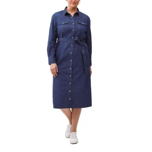 J. Peterman Women's Long Sleeve Classic Fit Lightweight Denim Button-Front Midi Shirtdress in Light Indigo