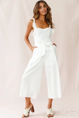 Kaia Ruffle Strap Wide-Leg Capri Jumpsuit White