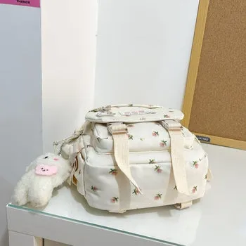 Kawaii Floral Petite Backpack and Cuddly Plush Pendant