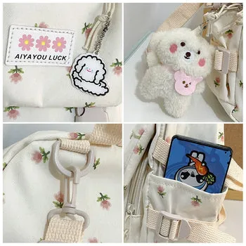 Kawaii Floral Petite Backpack and Cuddly Plush Pendant