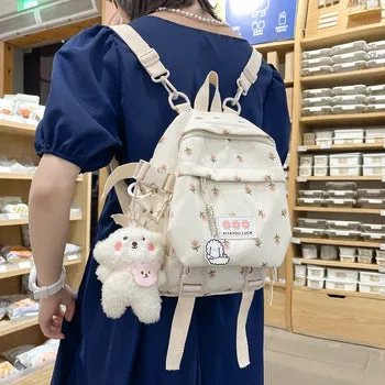 Kawaii Floral Petite Backpack and Cuddly Plush Pendant