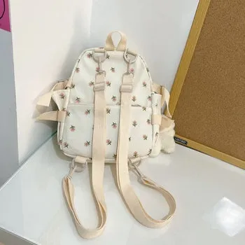 Kawaii Floral Petite Backpack and Cuddly Plush Pendant