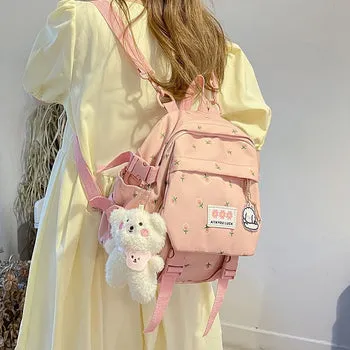 Kawaii Floral Petite Backpack and Cuddly Plush Pendant