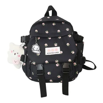 Kawaii Floral Petite Backpack and Cuddly Plush Pendant