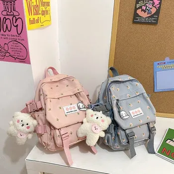 Kawaii Floral Petite Backpack and Cuddly Plush Pendant