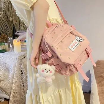 Kawaii Floral Petite Backpack and Cuddly Plush Pendant