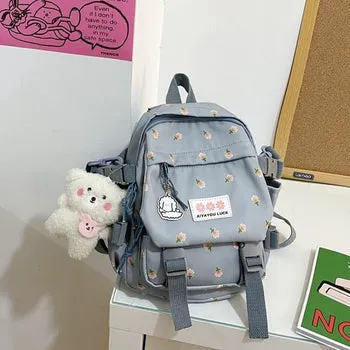 Kawaii Floral Petite Backpack and Cuddly Plush Pendant