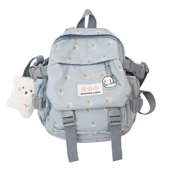 Kawaii Floral Petite Backpack and Cuddly Plush Pendant