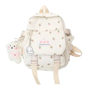 Kawaii Floral Petite Backpack and Cuddly Plush Pendant