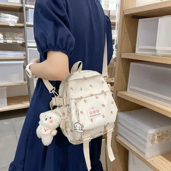 Kawaii Floral Petite Backpack and Cuddly Plush Pendant