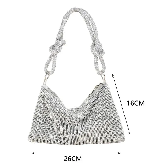 Knotted Silver Rhinestone HandBag