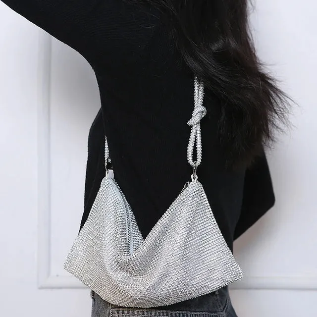 Knotted Silver Rhinestone HandBag