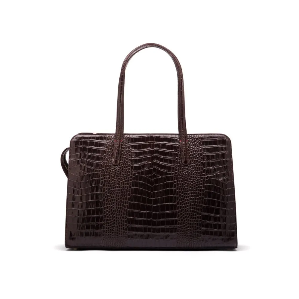 Ladies' Leather 15" Laptop Handbag - Brown Croc