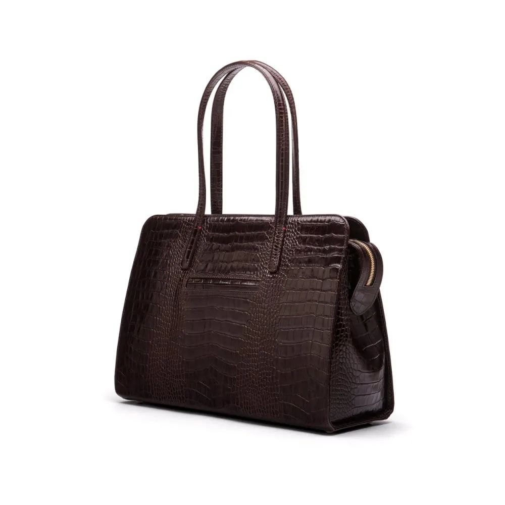 Ladies' Leather 15" Laptop Handbag - Brown Croc