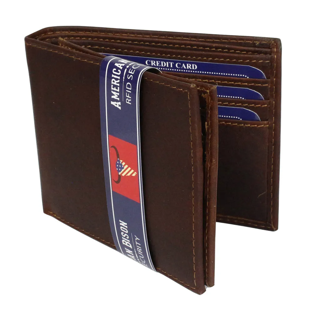 Leather Impressions RFID Hunter Leather Center Flap Bifold Wallet American Bison