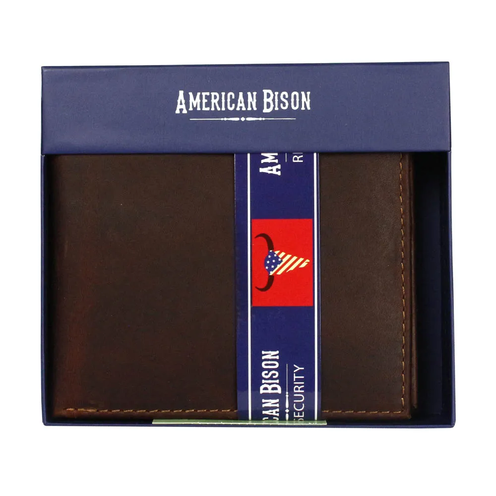 Leather Impressions RFID Hunter Leather Center Flap Bifold Wallet American Bison